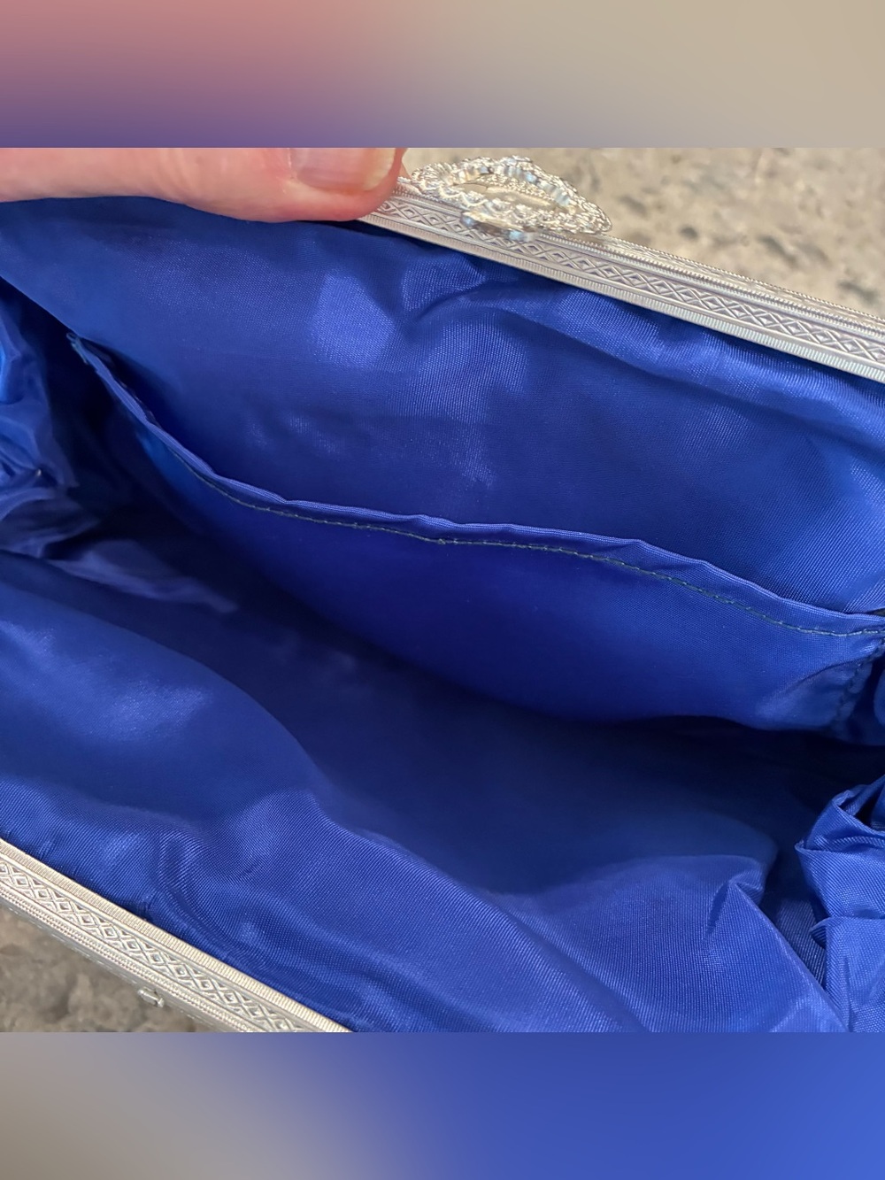 Vintage Cobalt Blue Pleated Evening Clutch with Chain Handle - Picture 3 of 3
